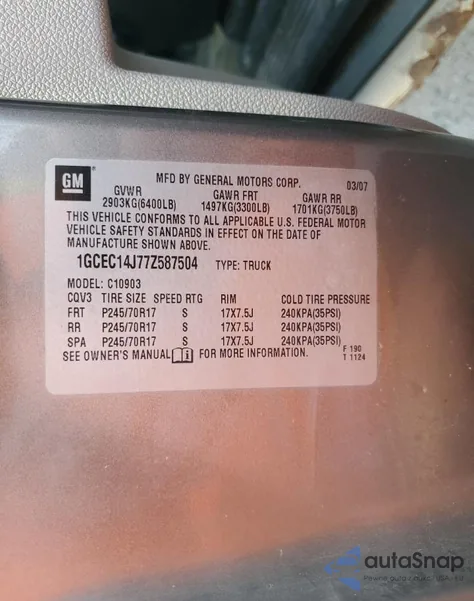 2007 Chevrolet Silverado C1500 z USA, uszkodzony, nr VIN 1GCEC14J77Z587504